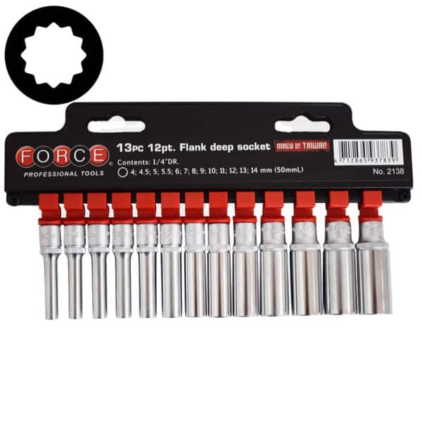 13PC 1/4"DR. FLANK DEEP SOCKET SET 12PT 4-14MM (50MML)