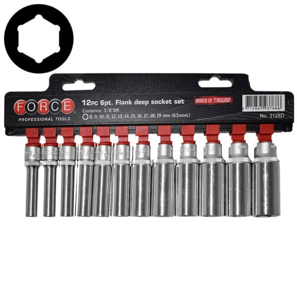 12PC 3/8"DR. 6PT FLANK DEEP SOCKET SET 8-19MM (63MML)