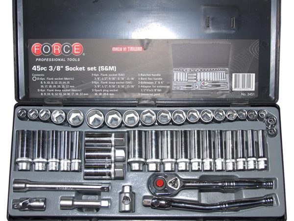 45PC 3/8"DR. 6PT. FLANK SOCKET COMBINATION SET (8-22MM) (3/8"-13/16")