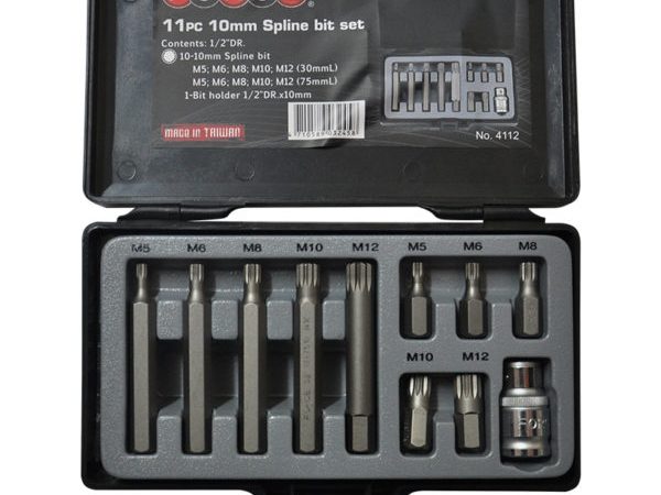 11PCS 10MM SPLINE BIT SET 1/2"DR M5-M12