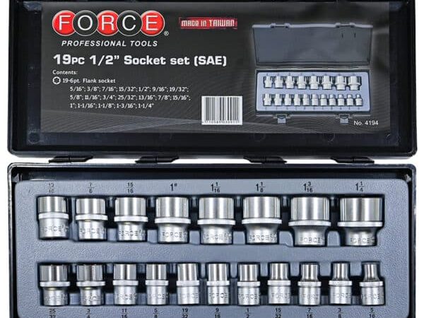 FORCE 19PC 1/2"DR. 12PT. SOCKET SET (5/16"-1-1/4")