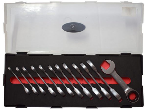 12PC STUBBY FLAT RATCHET WRENCH SET (8-19MM)