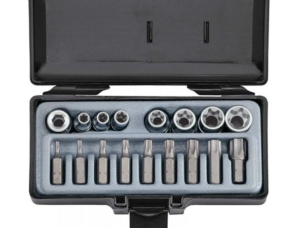 17PC STAR TAMPERPROOF SOCKET & BIT SET 1/4"DR.(E6-E8) 3/8"DR.(E10-E16)