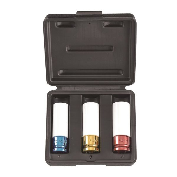 3PC 1/2"DR. Wheel Nut 6PT. FLANK DEEP IMPACT SOCKET SET (17-21MM) (85MML)