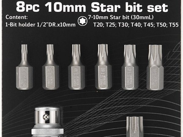 8PC 10MM STAR BIT SET 1/2"DR T20-T55