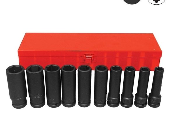 10PC 1/2"DR. 6PT. FLANK DEEP IMPACT SOCKET SET (11-24MM) (85MML)