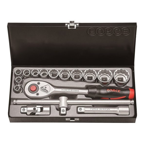 FORCE 16PC 1/2"DR. 6PT. SOCKET COMBINATION SET (10-32MM)