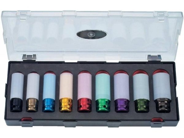 9PC 1/2"DR. COLORED 6PT. FLANK DEEP IMPACT SOCKET SET (14-27MM) (85MML)