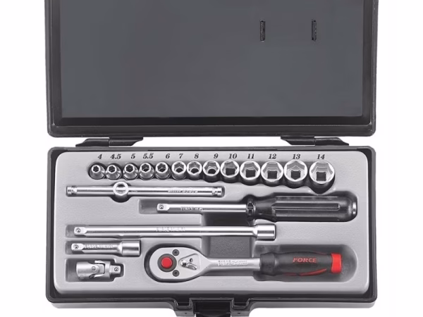 FORCE 19PC 1/4"DR. 6PT SOCKET SET 4-14MM 72 TEETH