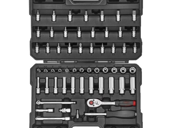 FORCE 56PC 1/4"DR. 6PT FLANK SOCKET COMBINATION SET 4-14MM 72 TEETH