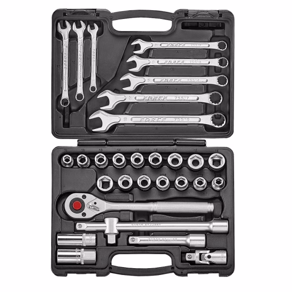 FORCE  31PC 1/2"DR. 6PT FLANK SOCKET & COMBINATION WRENCH SET (10-19MM)