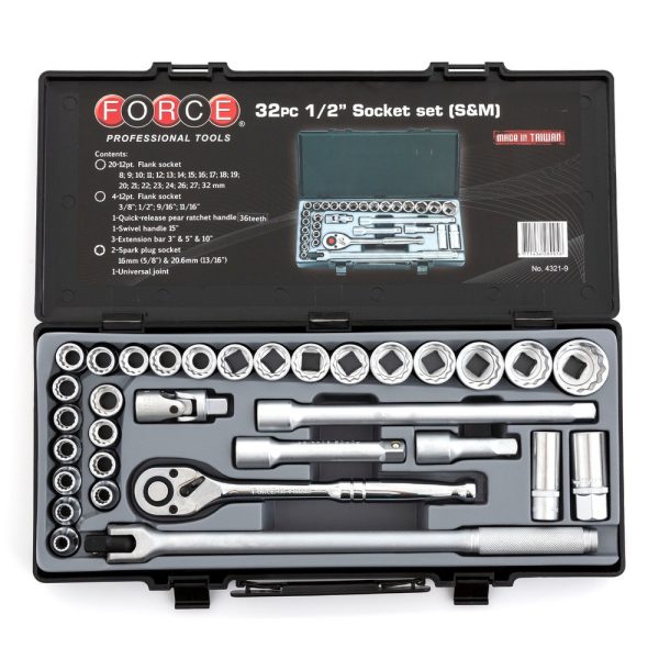 FORCE 32PC 1/2"DR. SF.SOCKET COMBINATION SET (8-32MM)