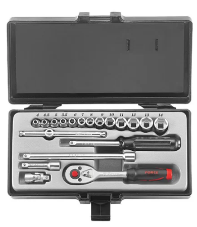 FORCE 19PC 1/4"DR. 12PT SOCKET SET (SAE) 5/32"-9/16"