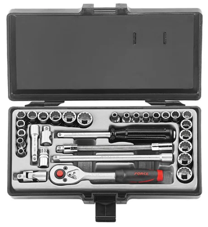 FORCE 31PC 1/4"DR. 6PT SOCKET COMBINATION SET (4-14MM) (3/16"-9/16") 72 TEETH