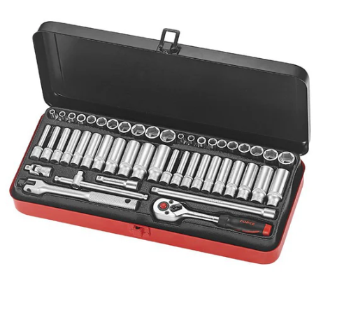 FORCE 48PC 1/4"DR. 6PT FLANK SOCKET COMBINATION SET (4-14MM) (3/16"-9/16")