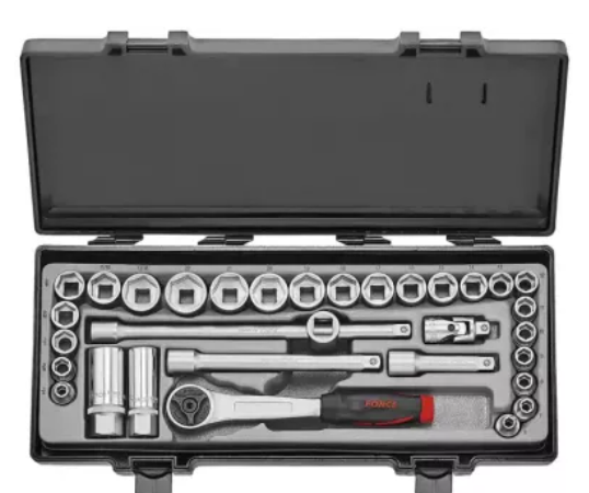 FORCE 32PC 3/8"DR. 6PT. FLANK SOCKET COMBINATION SET (6-22MM) (1/4"-13/16") 24TEETH