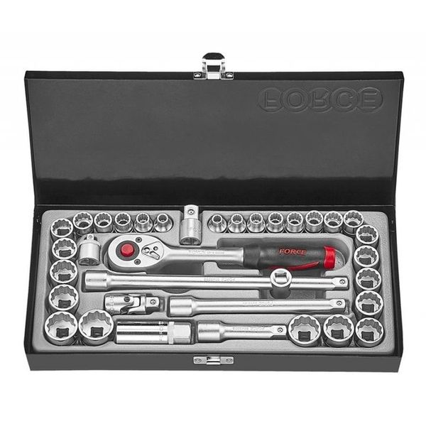 FORCE 35PC 3/8"DR. 6PT SOCKET COMBINATION SET (6-21MM) (1/4"-7/8")
