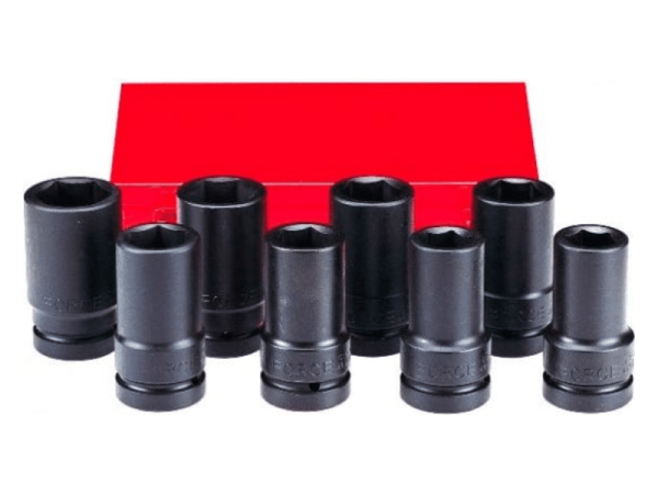 FORCE 8PC 1"DR. 6PT. FLANK DEEP IMPACT SOCKET SET 15/16"-1-5/8" (100MML)
