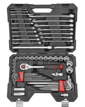 FORCE 62PC 1/2"DR. 6PT. SOCKET, L KEY & COMBINATION WRENCH SET (10-32MM)