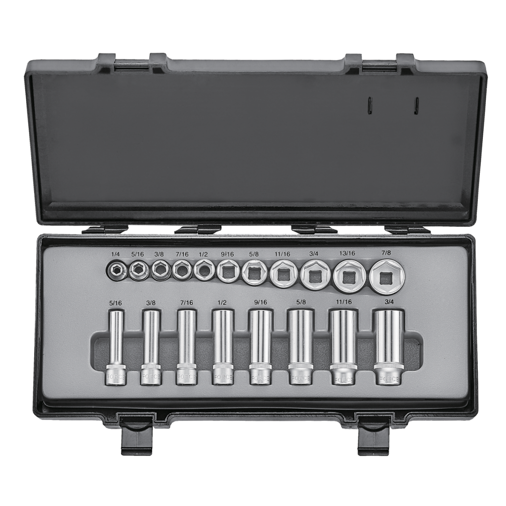 19pc 3/8"DR. 6pt. Flank socket set (SAE)
