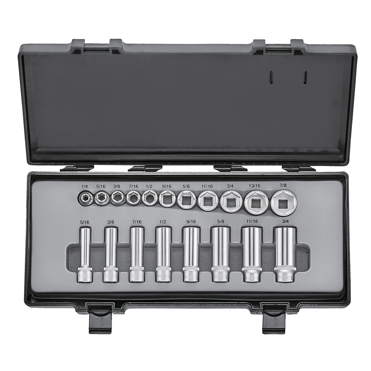 19pc 3/8"DR. 6pt. Flank socket set (SAE)