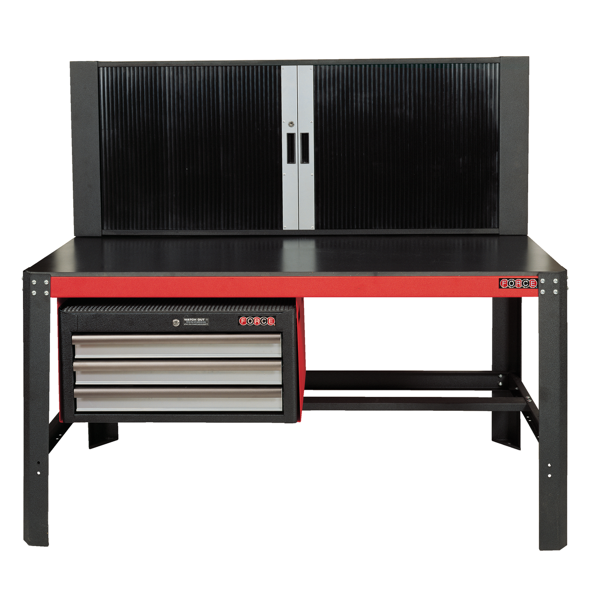 Heavy-duty workbench with drawers & lockable cabinet