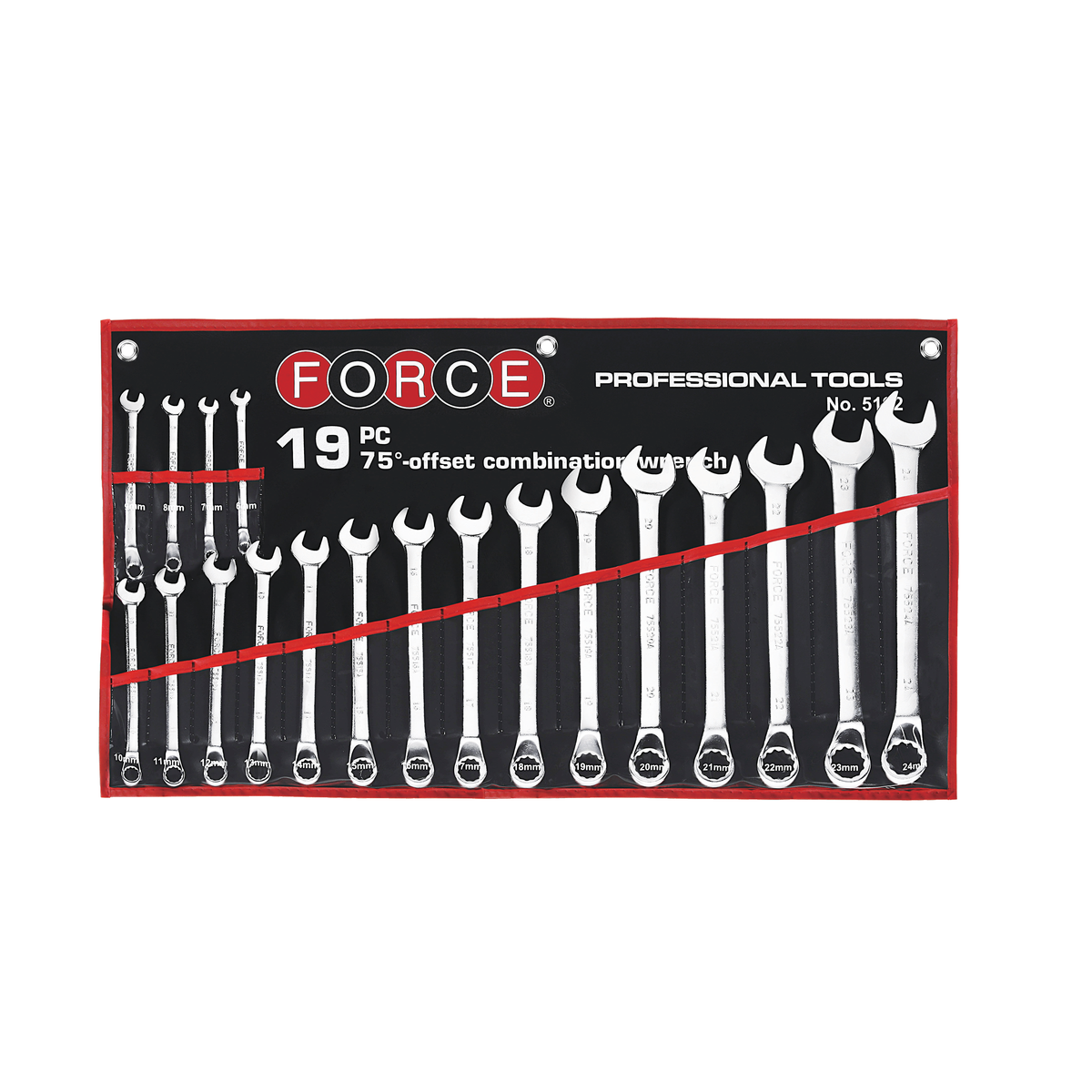 19pc 75º Offset combination wrench set