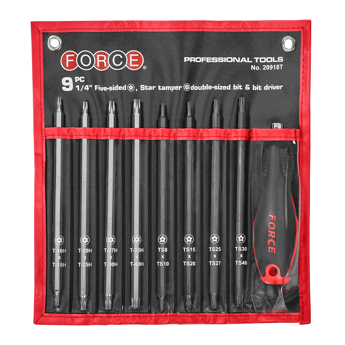 9pc 1/4" Five-sided, Star tamper double-sized bit & bit driver set