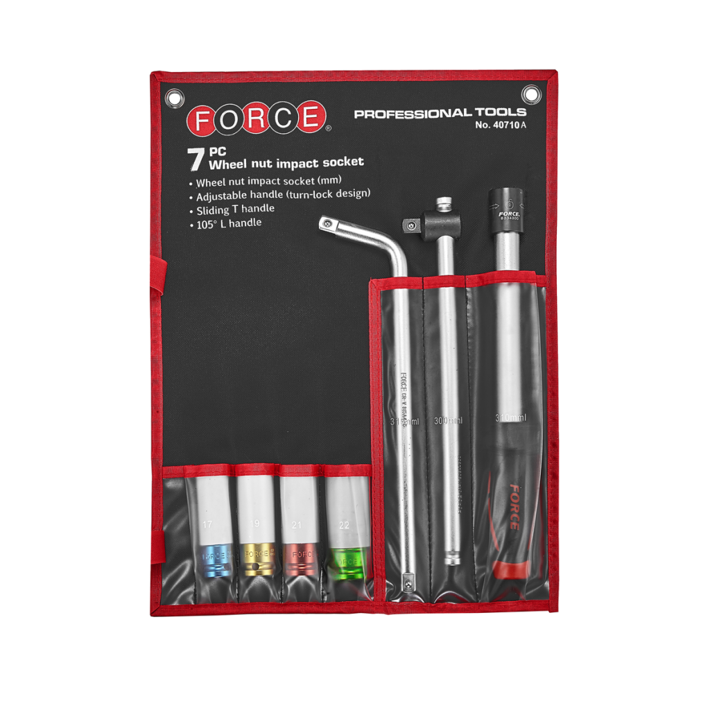 7pc 1/2"DR. Colored 6pt. flank deep impact socket & handle set