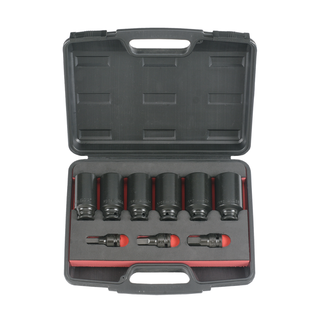 9pc 1/2"DR. Impact 12pt. deep socket & hex impact socket bit set