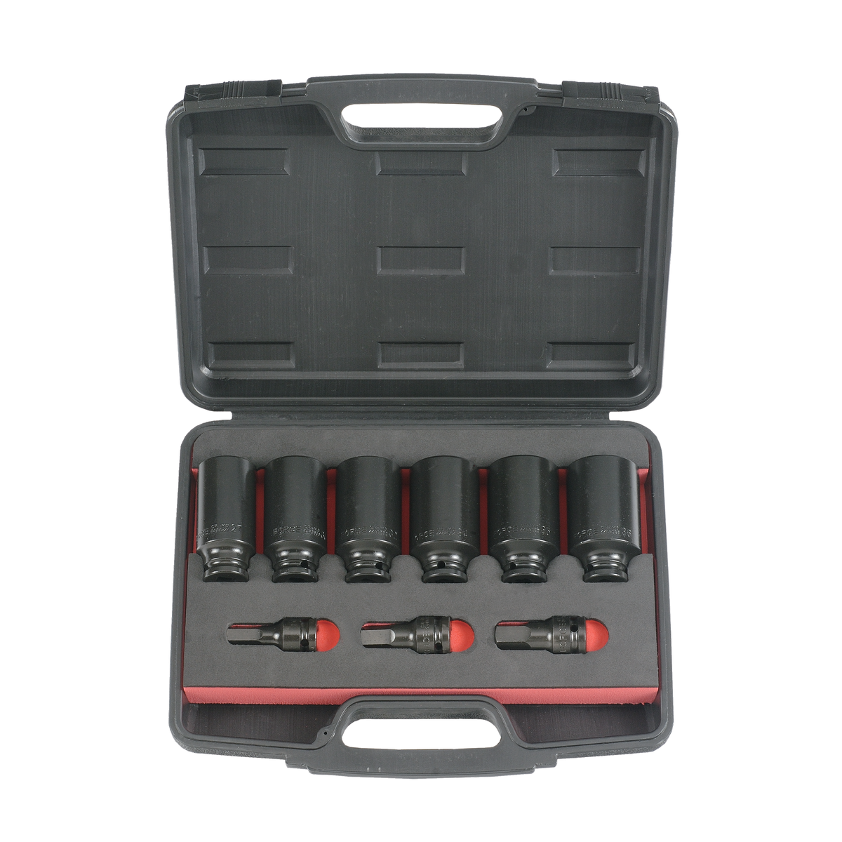 9pc 1/2"DR. Impact 12pt. deep socket & hex impact socket bit set