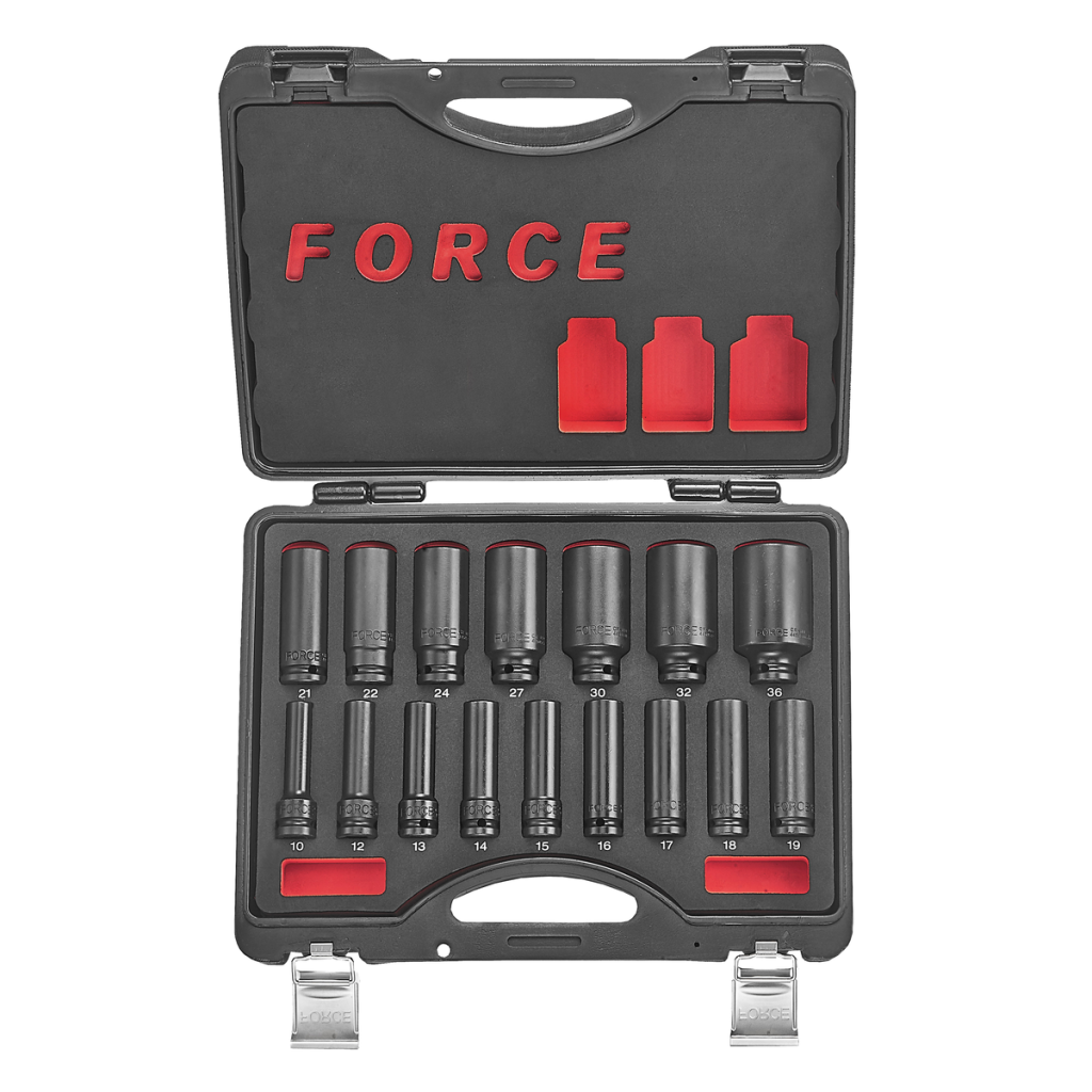 16pc 1/2"DR. 6pt. Flank deep impact socket set