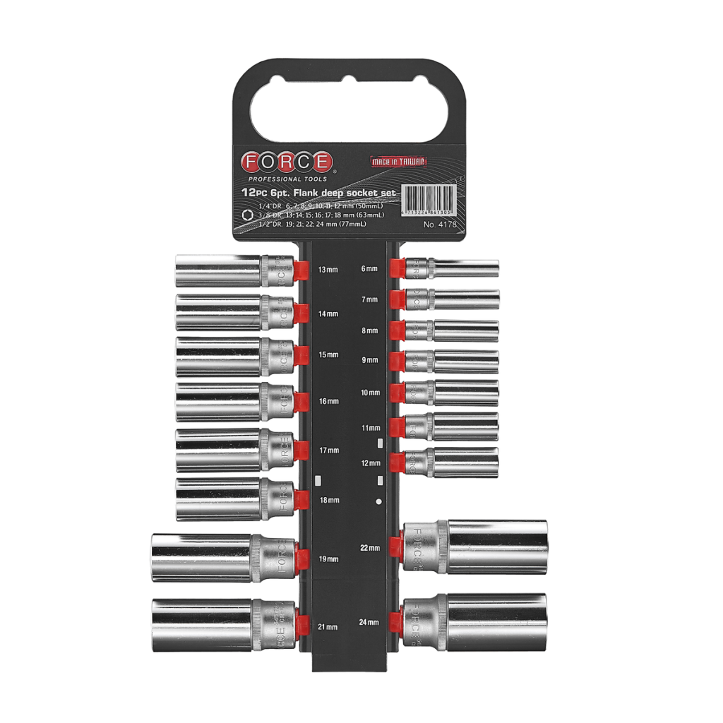 17pc 1/4" & 3/8" & 1/2" 6pt. Flank deep socket set