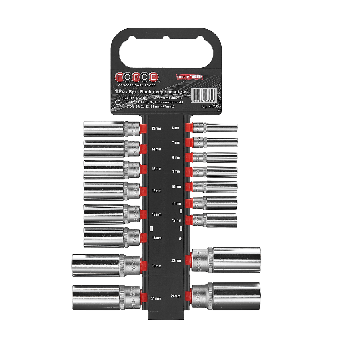 17pc 1/4" & 3/8" & 1/2" 6pt. Flank deep socket set