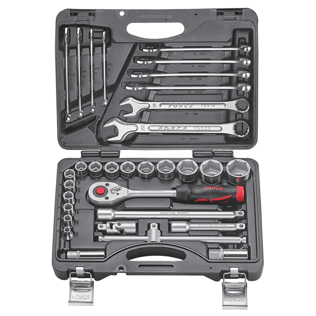 32pc 1/2"DR. 6pt. Flank socket & combination wrench set (SAE)