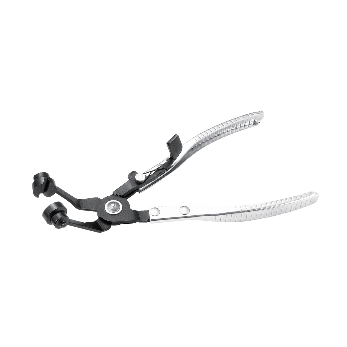 Angled flat band hose clamp pliers