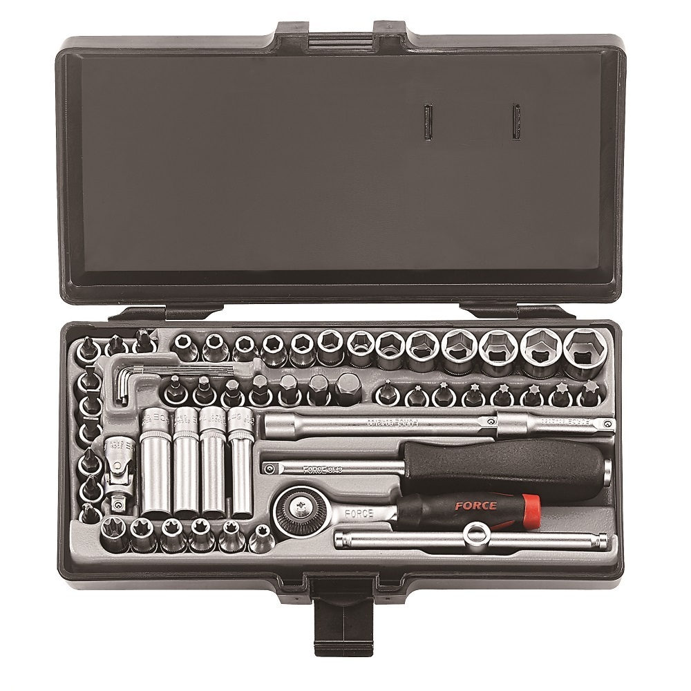 Force 57pc 1/4"DR. 6pt. Flank & star socket combination set