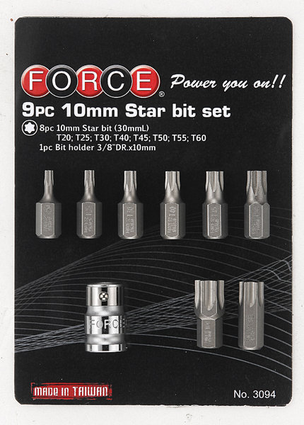 Force 9pc 10mm Star bit set