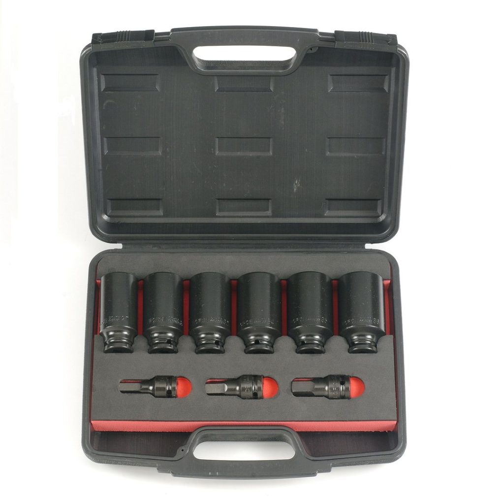 Force 9pc 1/2"DR. Impact 12pt. deep socket & hex impact socket bit set