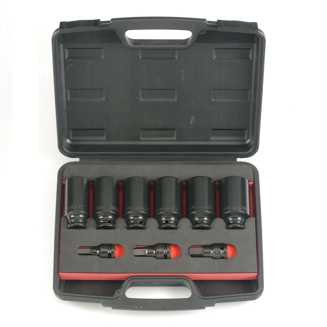 Force 9pc 1/2"DR. Impact 12pt. deep socket & hex impact socket bit set