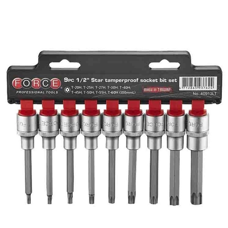 Force 9pc 1/2"DR. Star tamperproof socket bit set