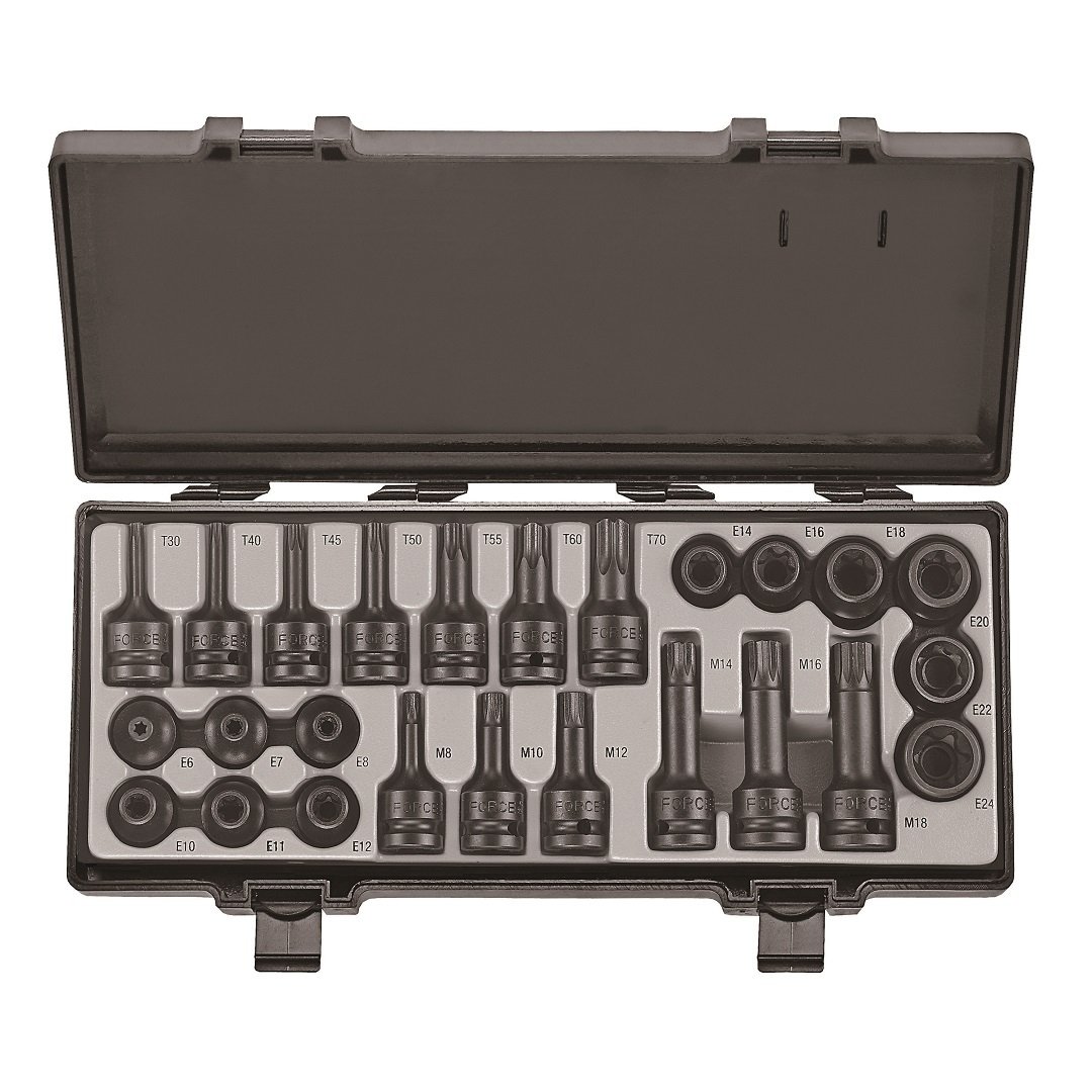 Force 25pc 1/2"DR. Impact star socket & star and spline socket bit set