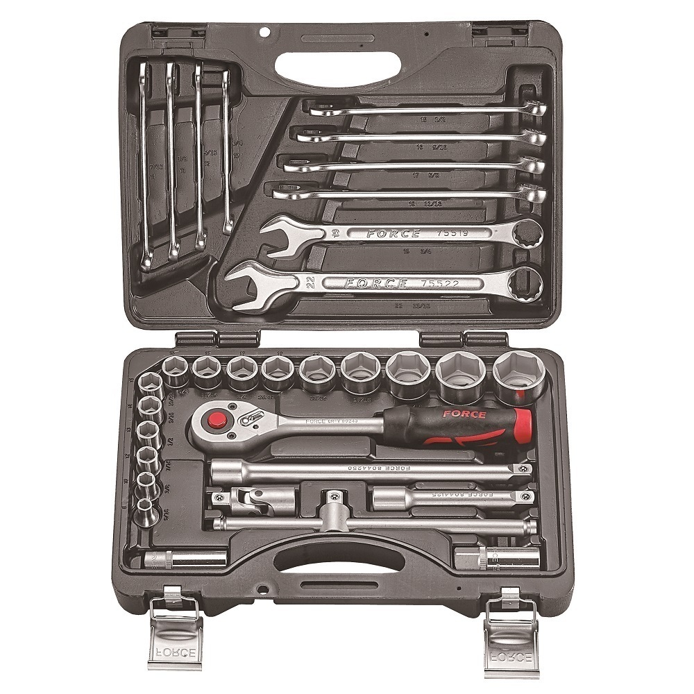 Force 32pc 1/2"DR. 6pt. Flank socket & combination wrench set
