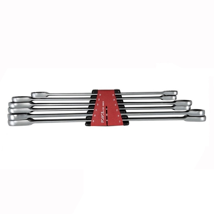 Force 6pc Extra-long flat ratchet ring wrench set