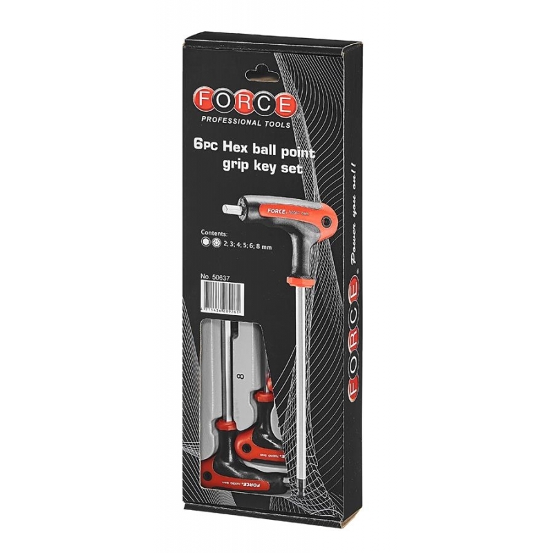 Force 6pc Hex & hex ball point grip key set