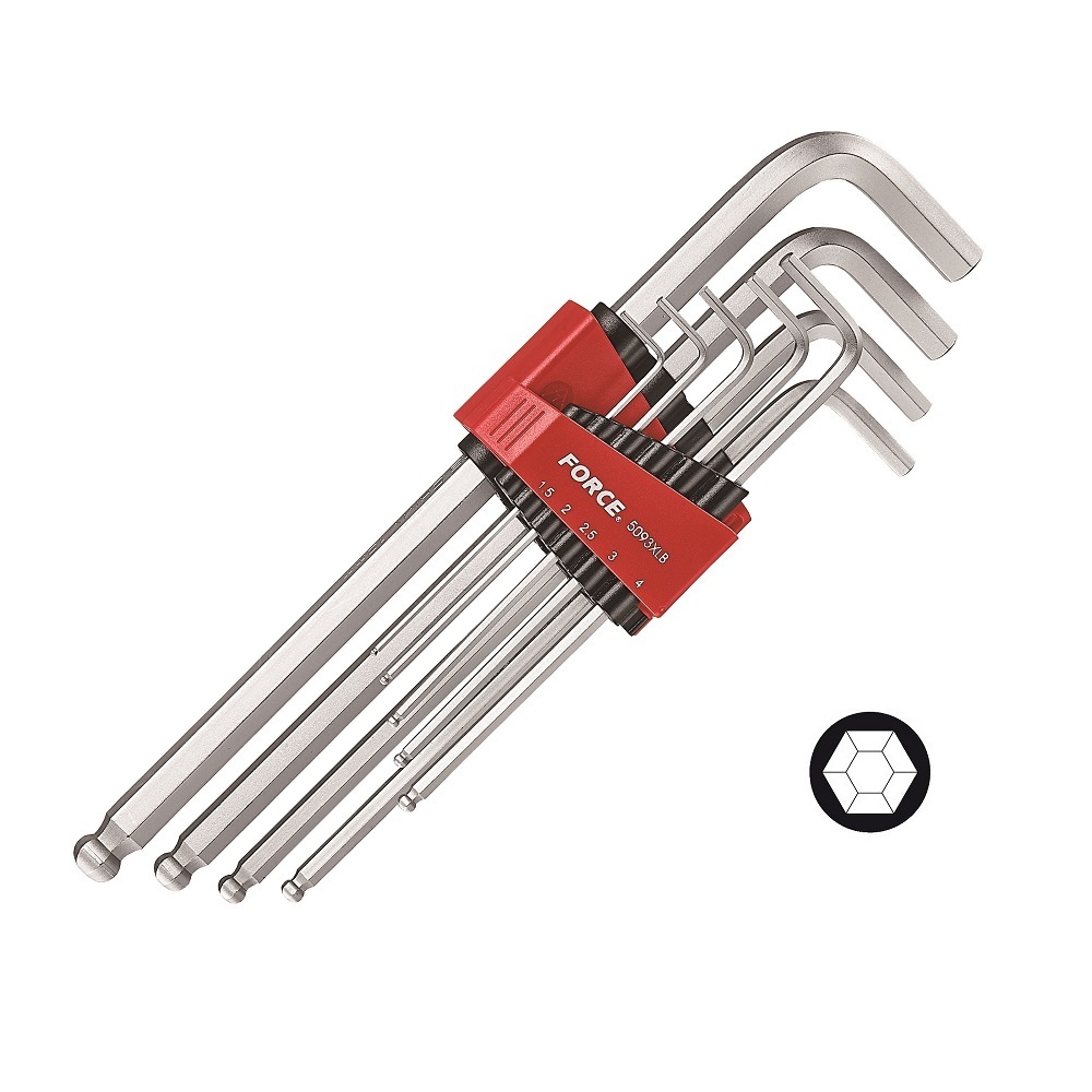 Force 9pc Extra long hex ball point key set (SAE)
