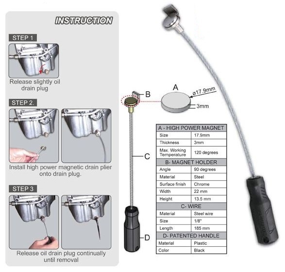 Force Magnetic Oil Drain Grip Tool