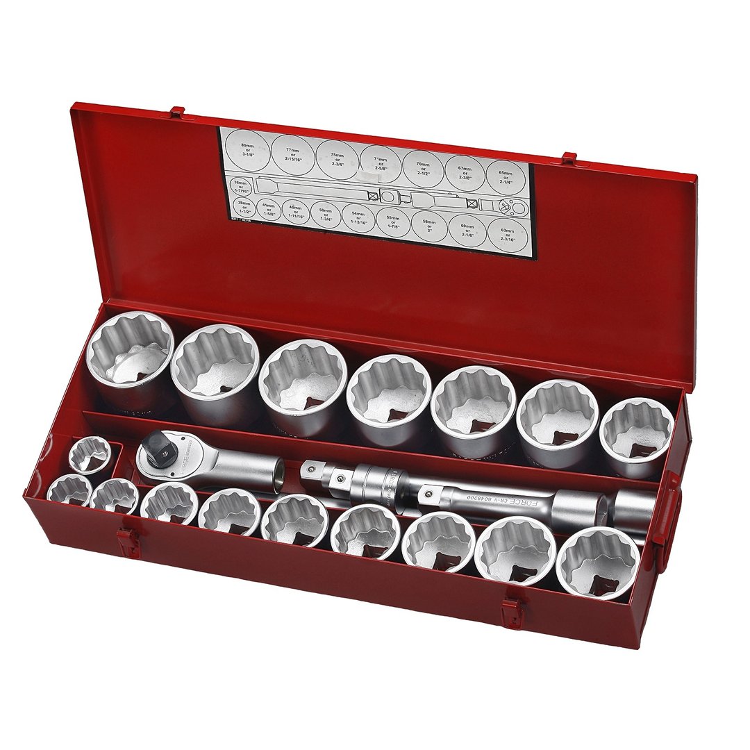 Force 21pc 1"DR. 12pt. Flank socket combination set