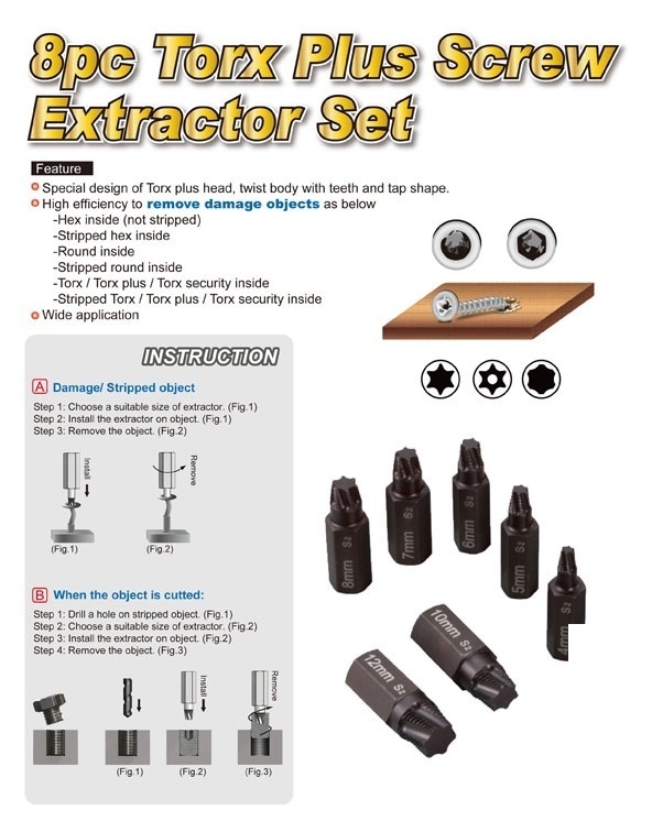Force 8pc Torx plus extractor set