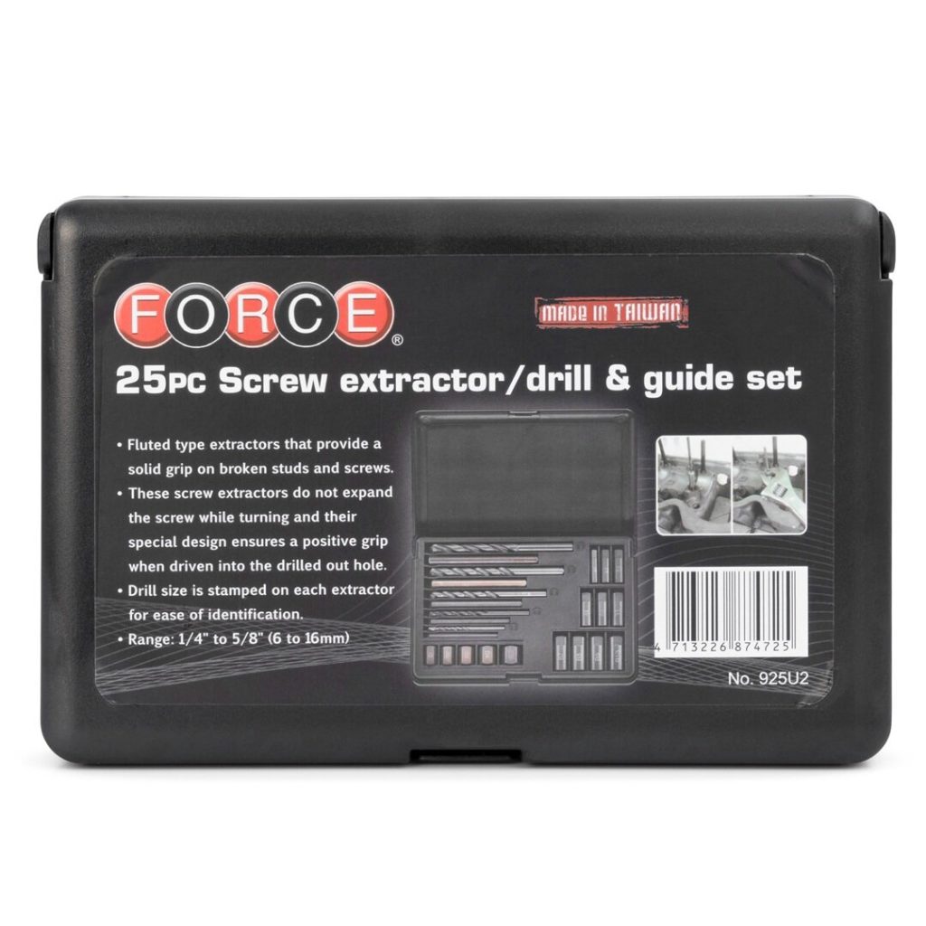 Force 25pc Screw extractor / drill & guide set